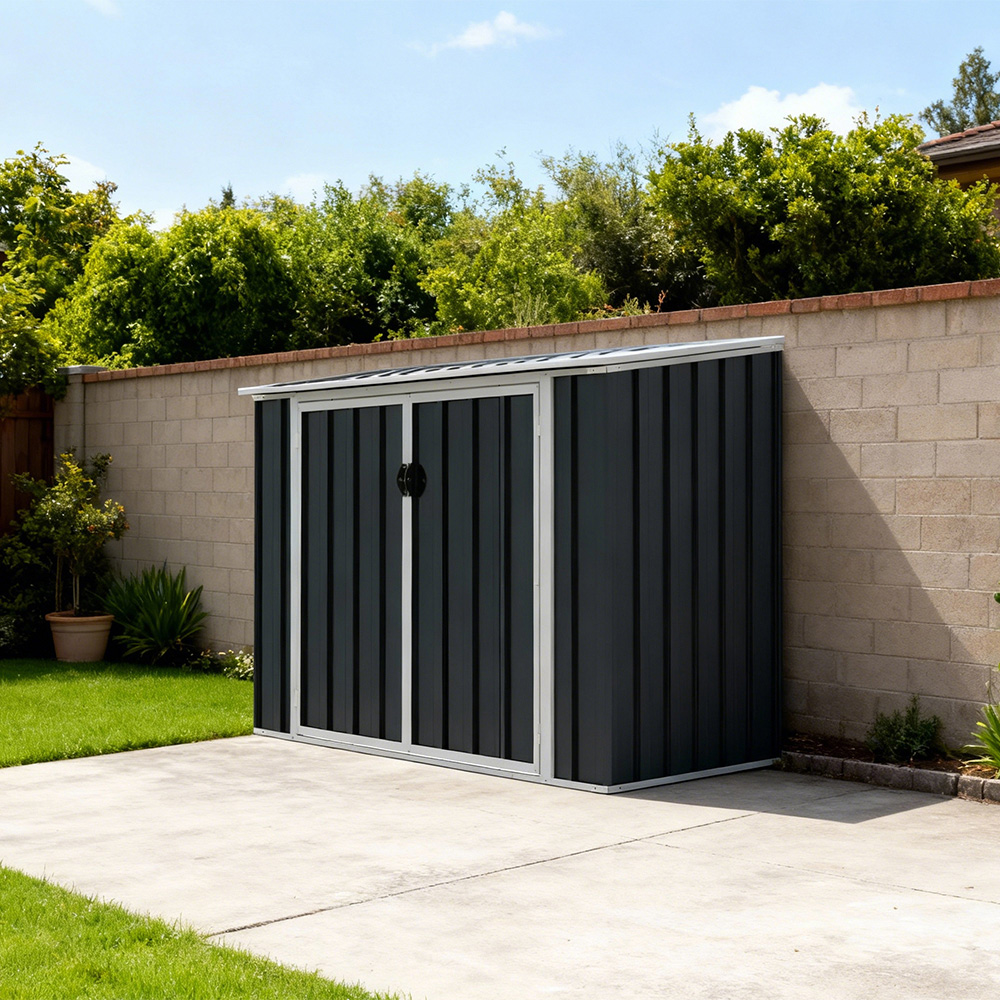 Living and Home 5 x 3ft Anthracite and White Double Wheelie Outdoor Storage Shed Image 2