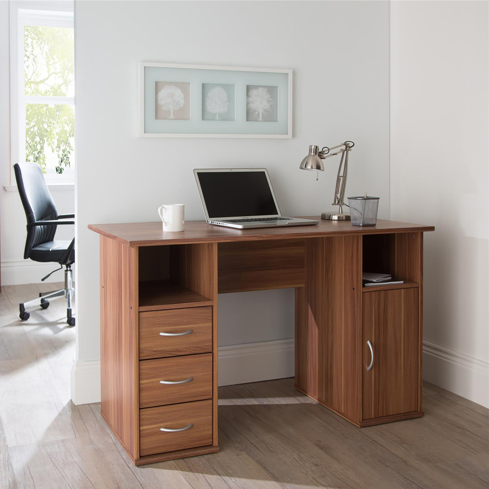 Alphason Maryland Single Door 3 Drawer Office Desk Walnut Image 3