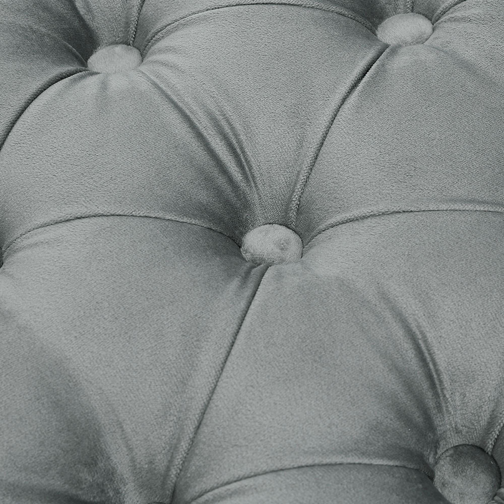 Living and Home Grey Modern Soft Velvet Buttoned Armed Bench Image 6