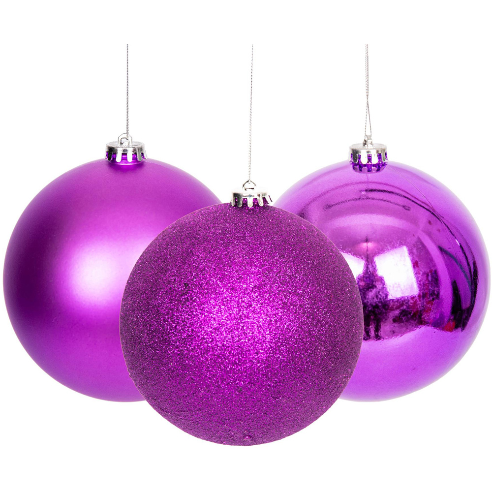 Shatchi 15cm Purple Shatterproof Christmas Bauble 3 Pack Image 1