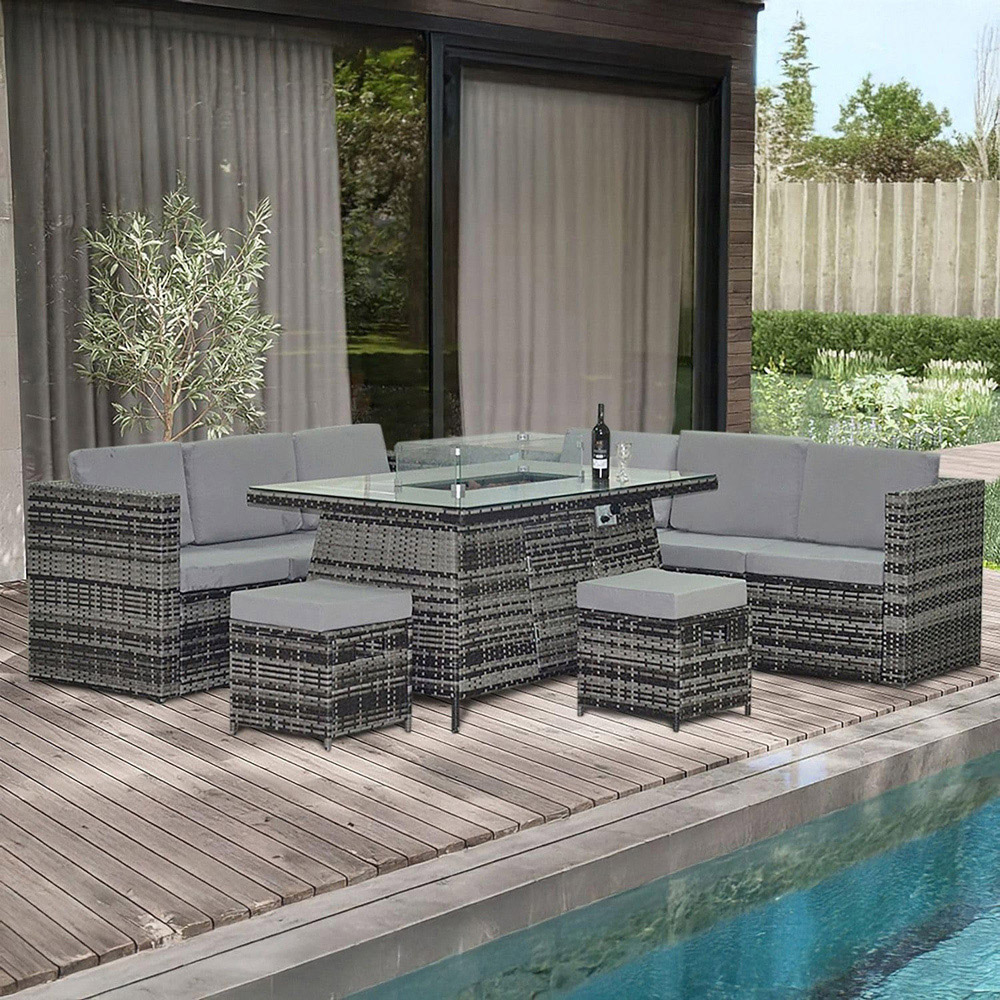 Alivio 8 Seater Mixed Grey Rattan Garden Lounge Set with Fire Pit Table Image 2