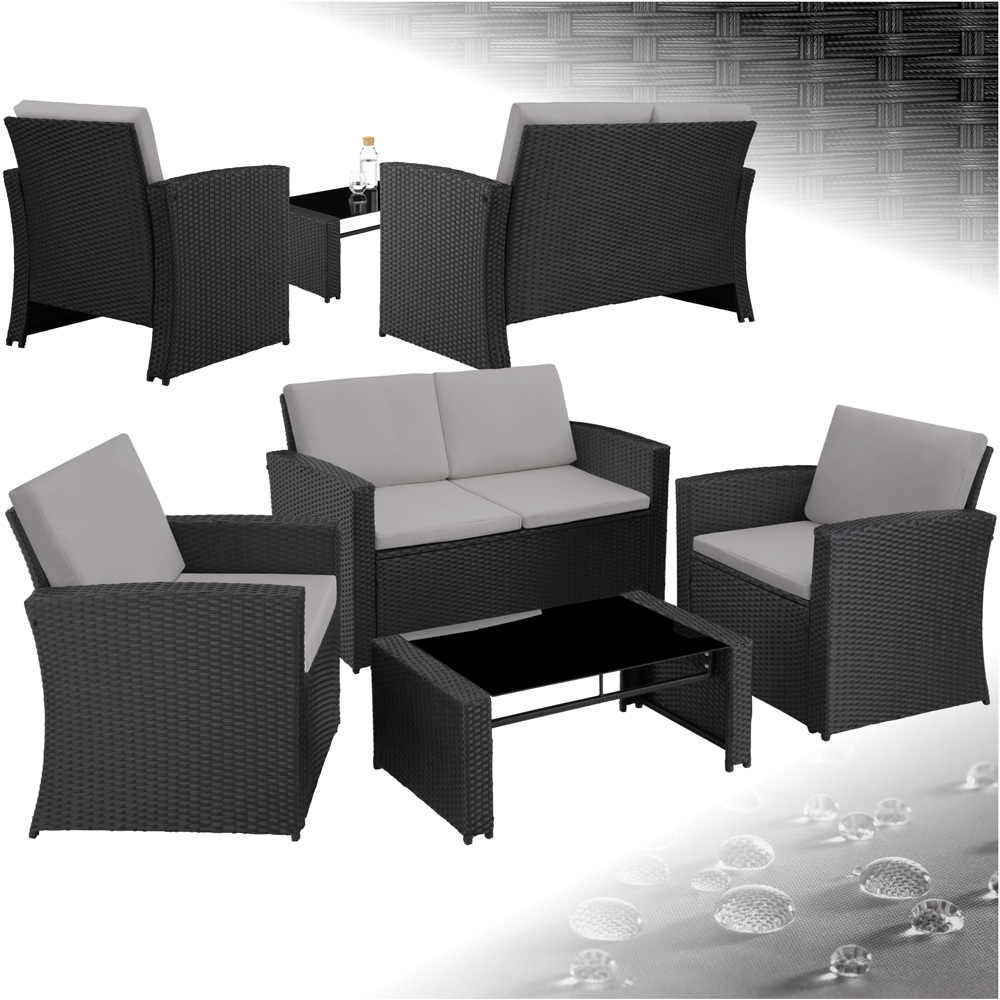 tectake Lucca 4 Seater Black and Grey Rattan Garden Sofa Set Image 2