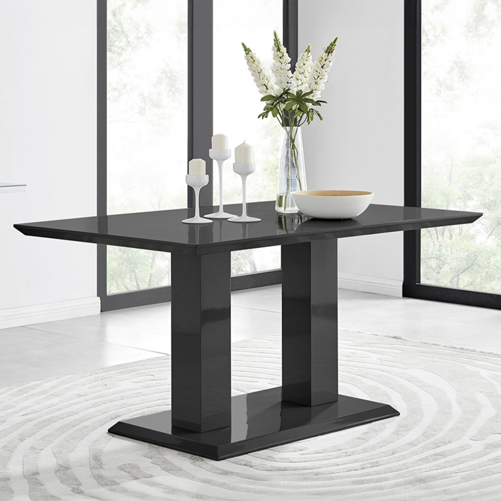 Furniturebox Molini Cesano 6 Seater Dining Set Black High Gloss and Grey  Image 2