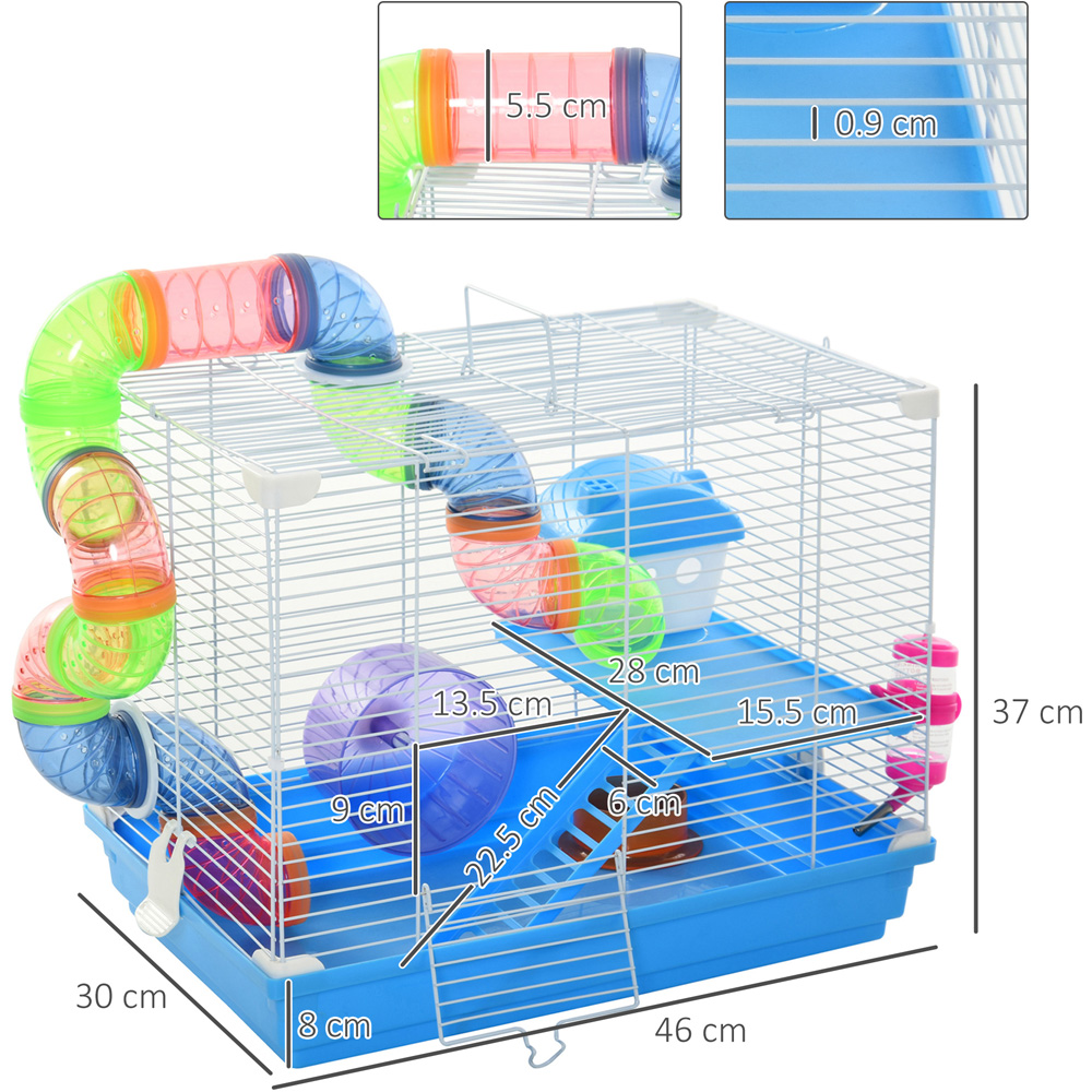 PawHut White and Blue Hamster Small Animal Cage Carrier Image 7