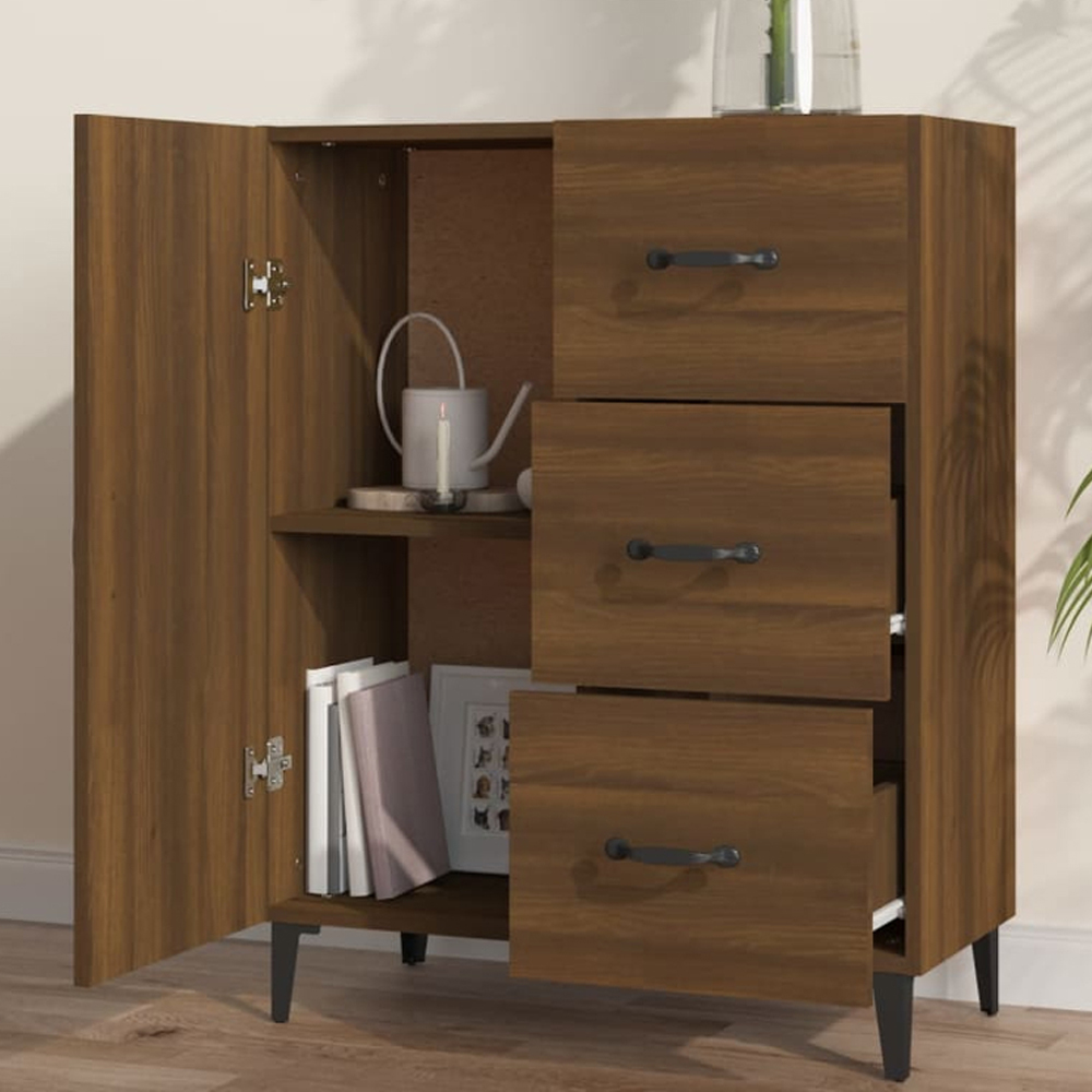 vidaXL Single Door 3 Drawer Brown Oak Sideboard Image 1