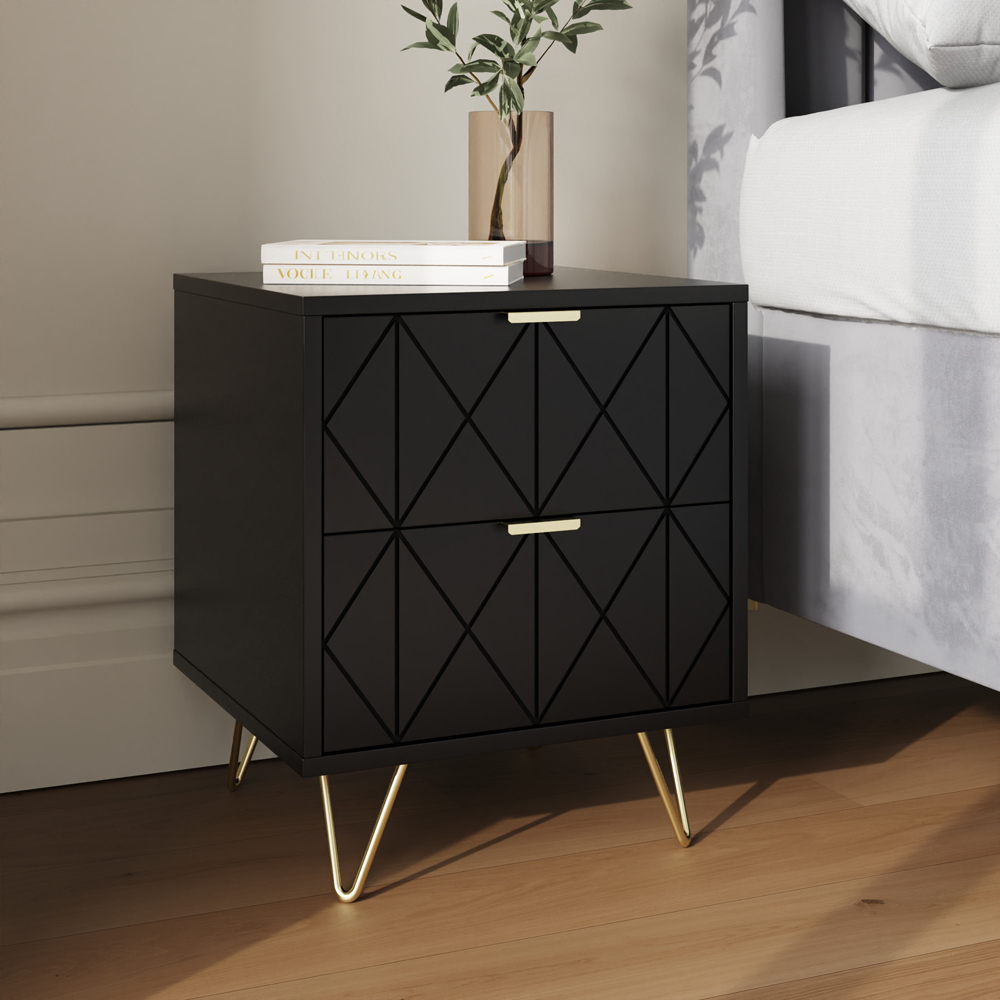 GFW Alora 2 Drawer Black Bedside Table Image 8