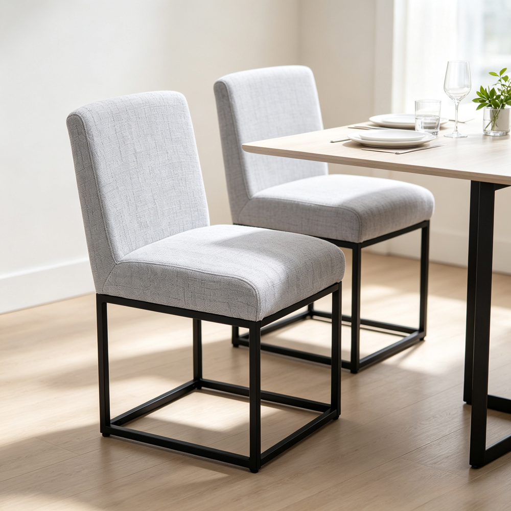 Living and Home Set of 2 Light Grey Chenille Dining Chair Image 7