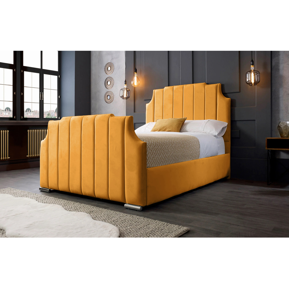 Eleganza Home Nelson King Size Mustard Plush Velvet Bed Frame with Headboard Image 3