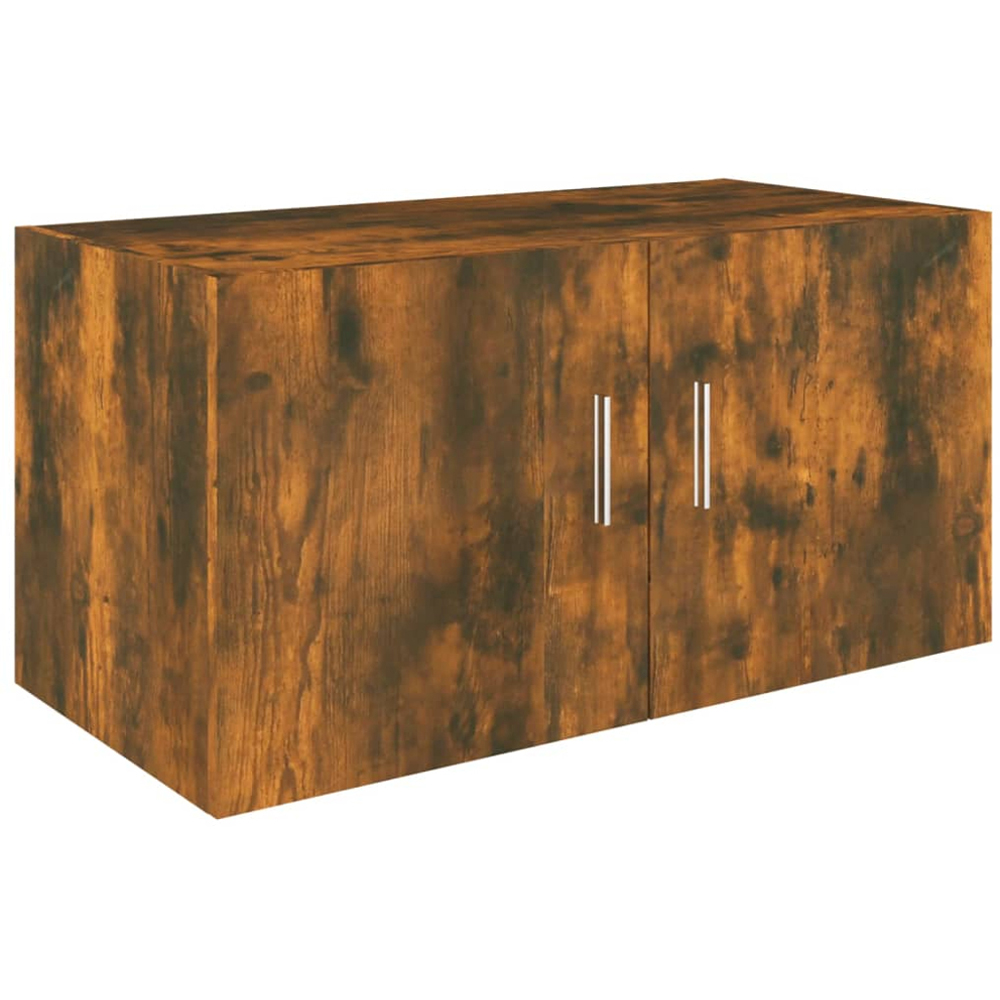 vidaXL 2 Door Smoked Oak Wall Mounted Cabinet with Silver Handle Image 2
