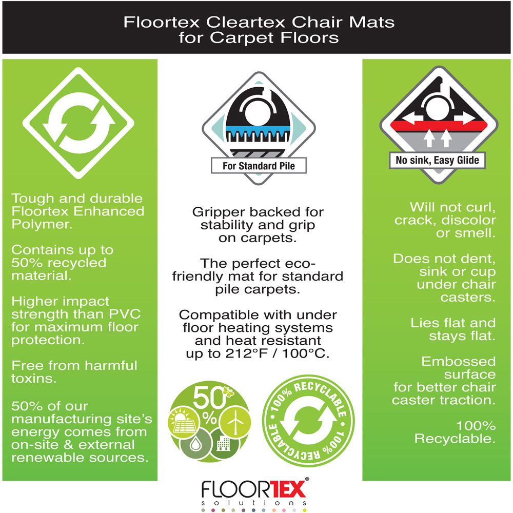 Floortex Enhanced Polymer Rectangular Chair Mat for Carpets up to 9mm 75 x 120cm Image 6