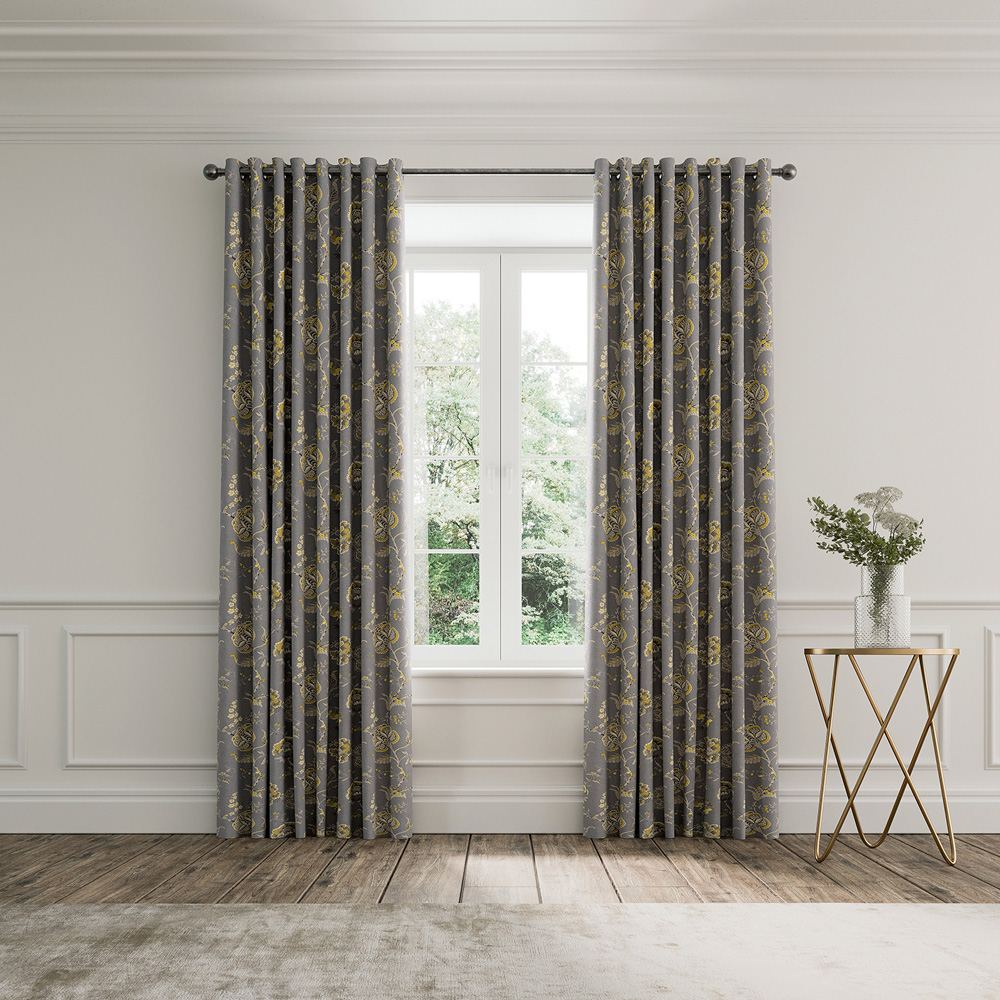 V&A Palampore Trail Grey Lined Blackout Pencil Pleat Curtains 168 x 183cm Image 4