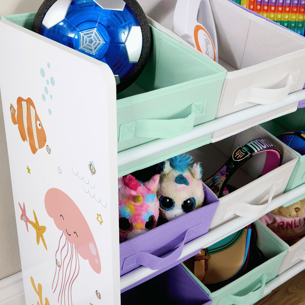 Home Source Anya 9 Fabric Drawer Multicolour Sealife Animal Kids Toy Organiser Image 4