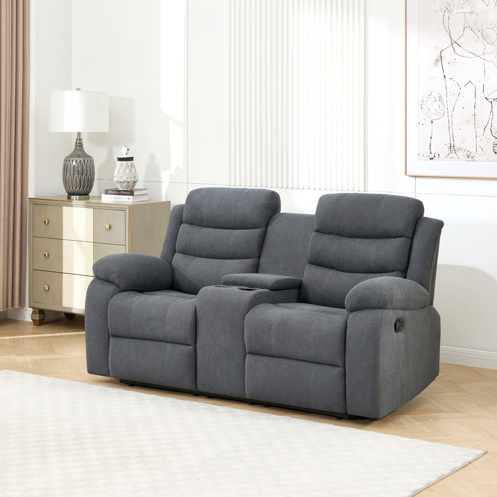 Furniture Online Boston 2 Seater Grey Manual Recliner Sofa with Drinks Console Image 7