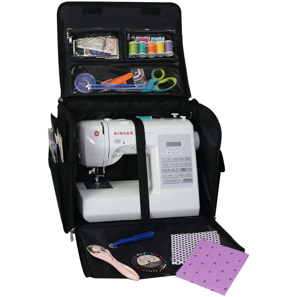 Everything Mary EVM8800-19 Black White Leaf Swirls Sewing Machine Trolley Bag 41.9 x 22.8 x 34.3cm Image 3