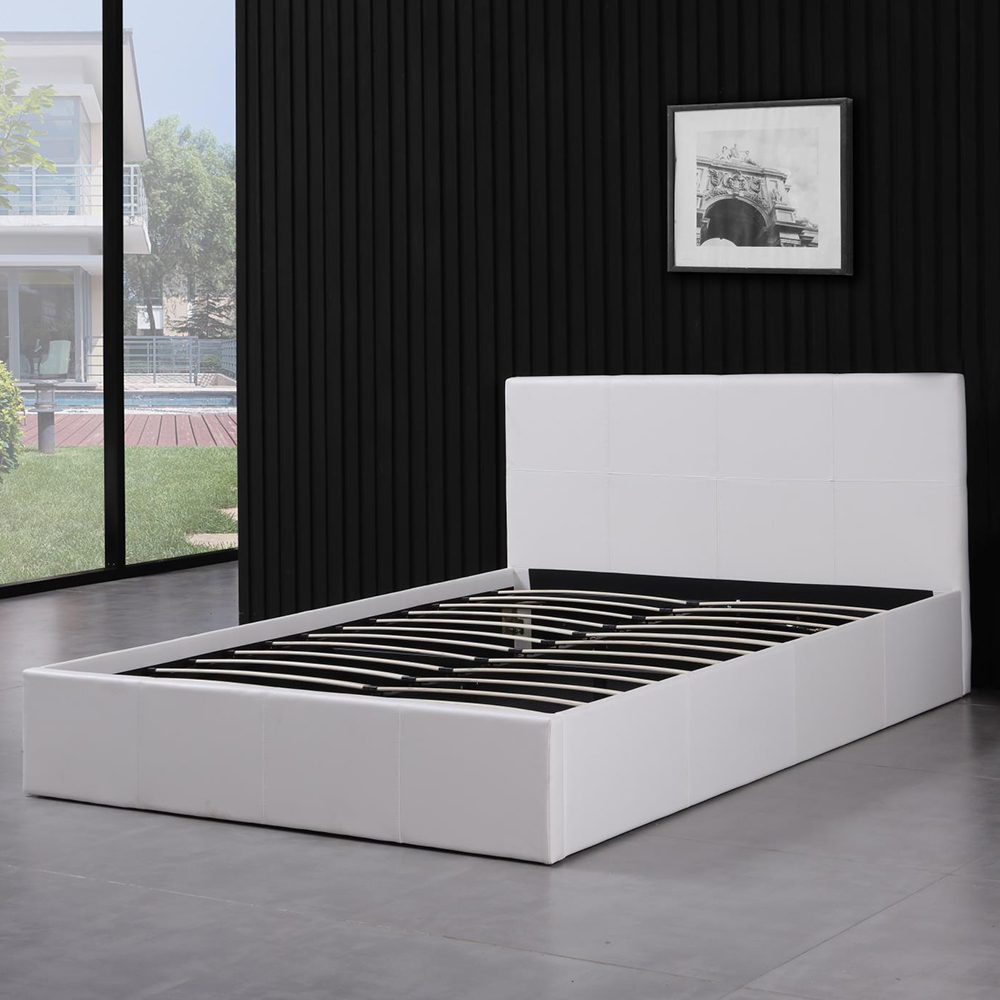 Portland Single White Leather Ottoman Bed with Mattress Image 2