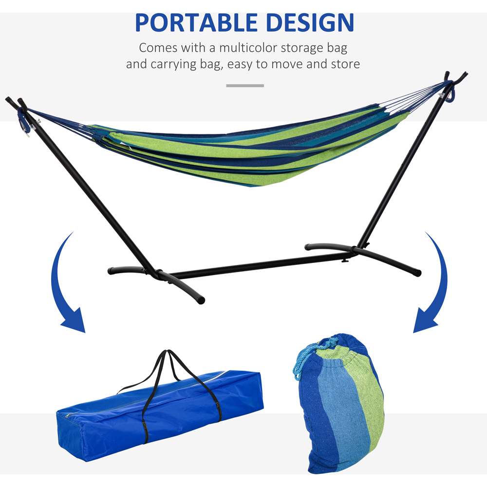 Outsunny Green Stripe Camping Hammock with Stand and Carry Bag Image 6