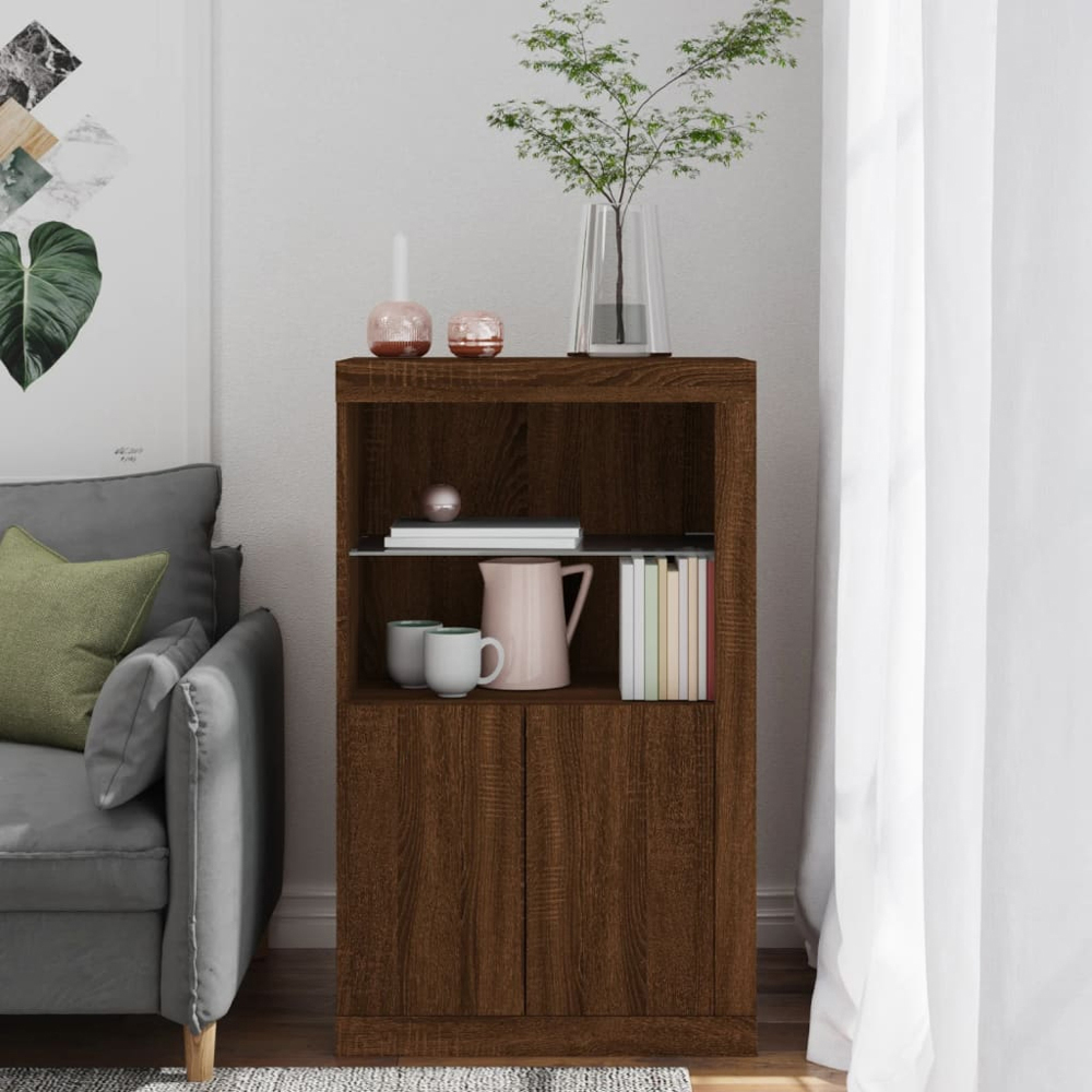 vidaXL 2 Door 2 Shelf LED Brown Oak Side Cabinet Image 8