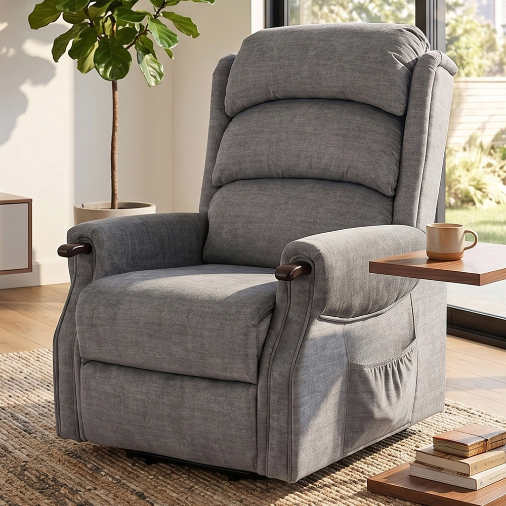 HOMCOM Grey Wooden Grip Vibration and Heat Power Lift Recliner Chair Image 1
