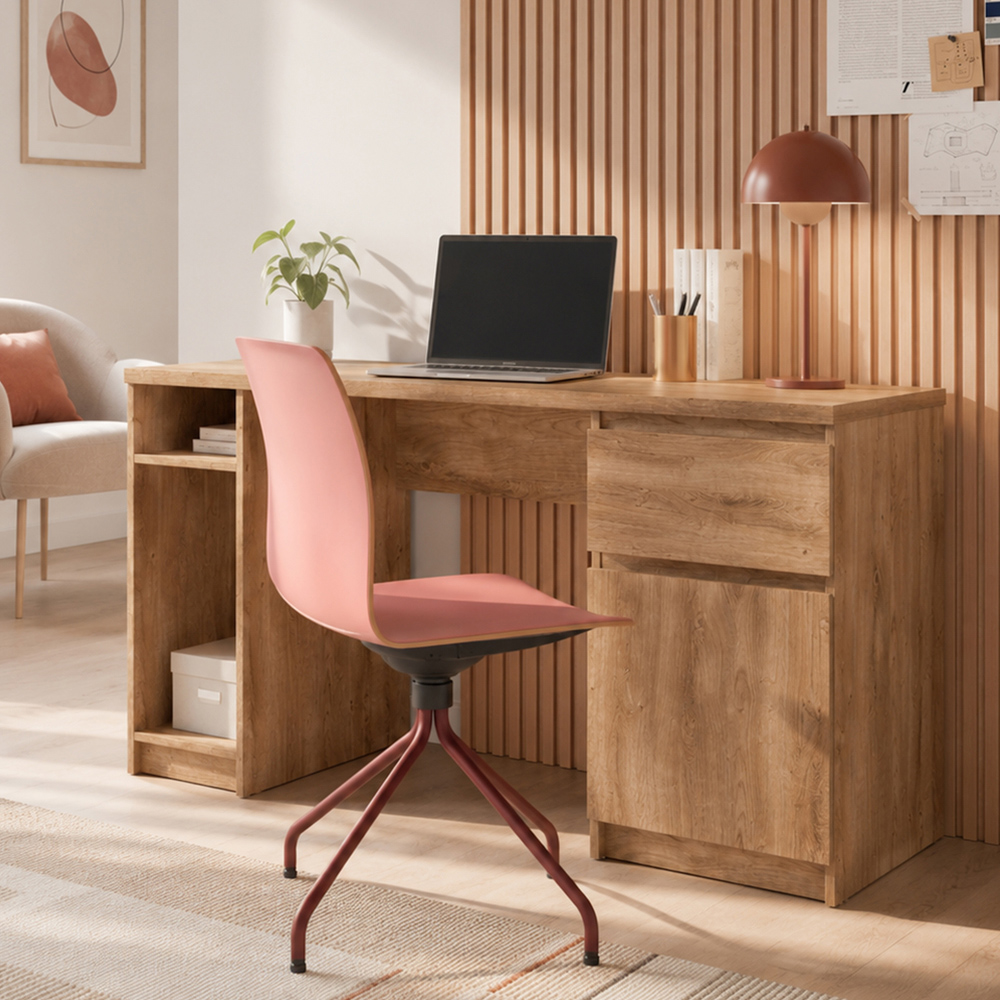Florence Fribo Single Door Single Drawer Twin Pedestal Desk Oak Image 7