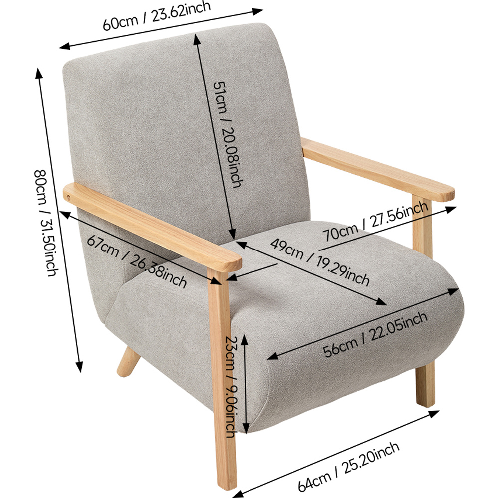 Living and Home Grey Chenille Upholstered Armchair Image 8