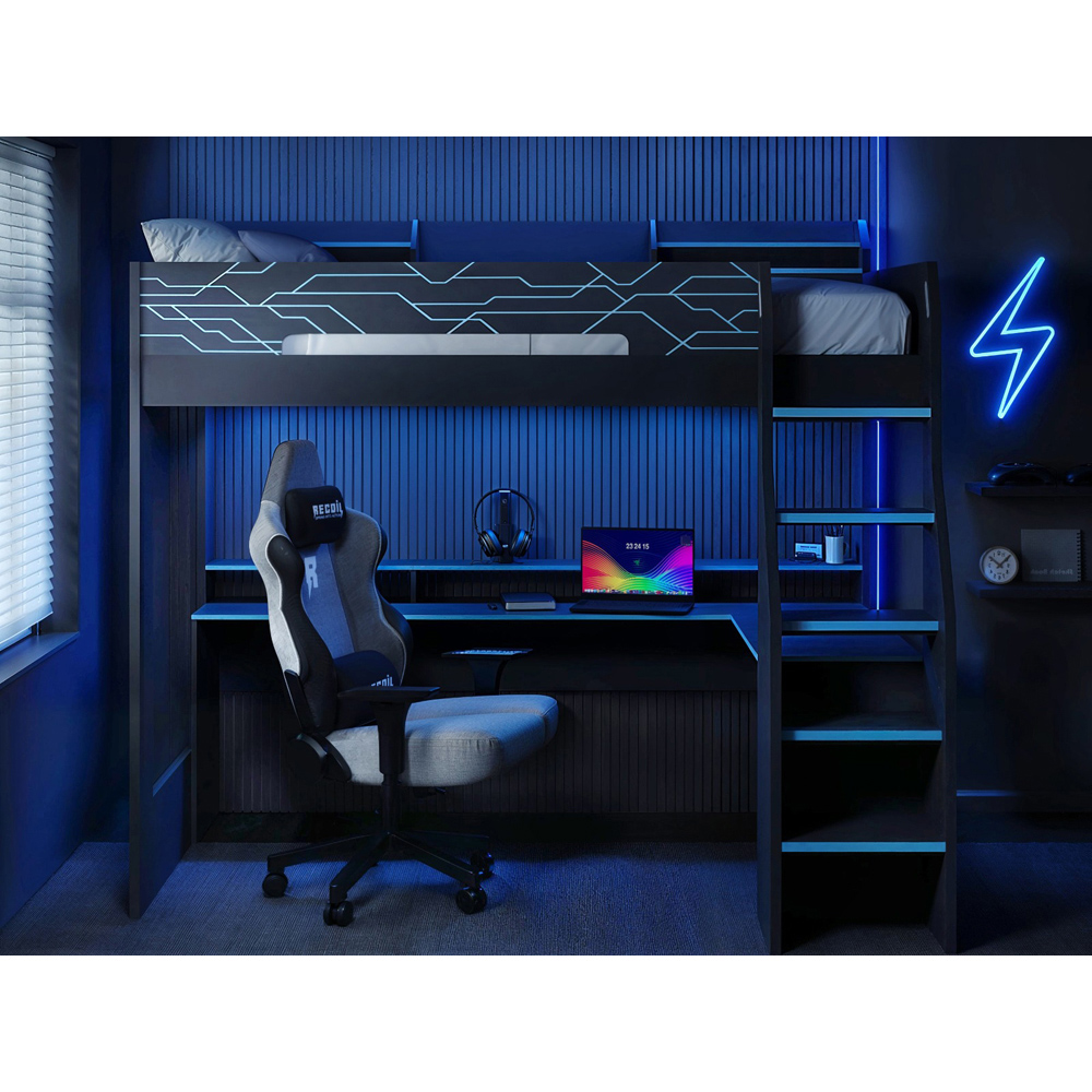 Recoil Ultimate Small Double Charcoal and Neon Blue Gaming High Sleeper Bed with LED Image 4