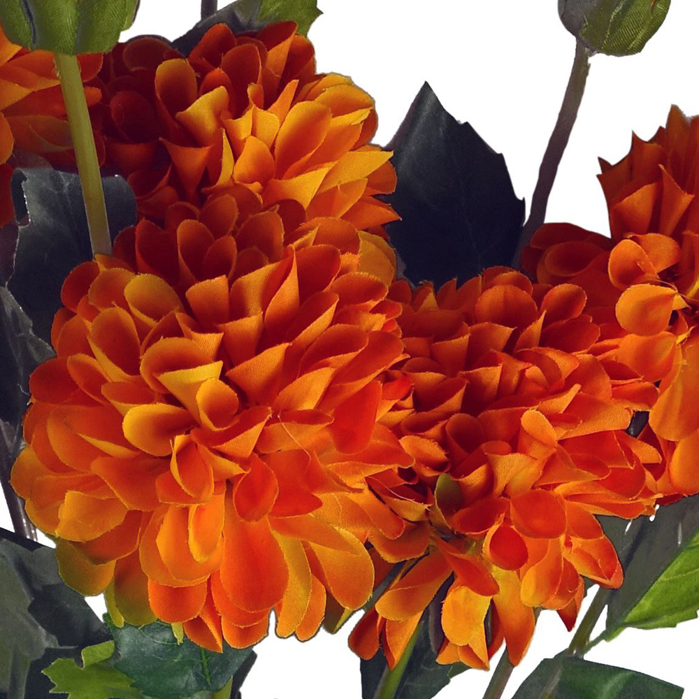 Leaf Orange Dahlia Pom Pom Artificial Flower Stem 75cm 6 Pack Image 3