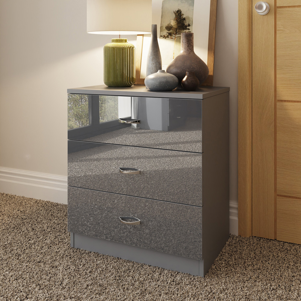 FWStyle Chilton 3 Drawer Grey Gloss Chest of Drawers Image 5