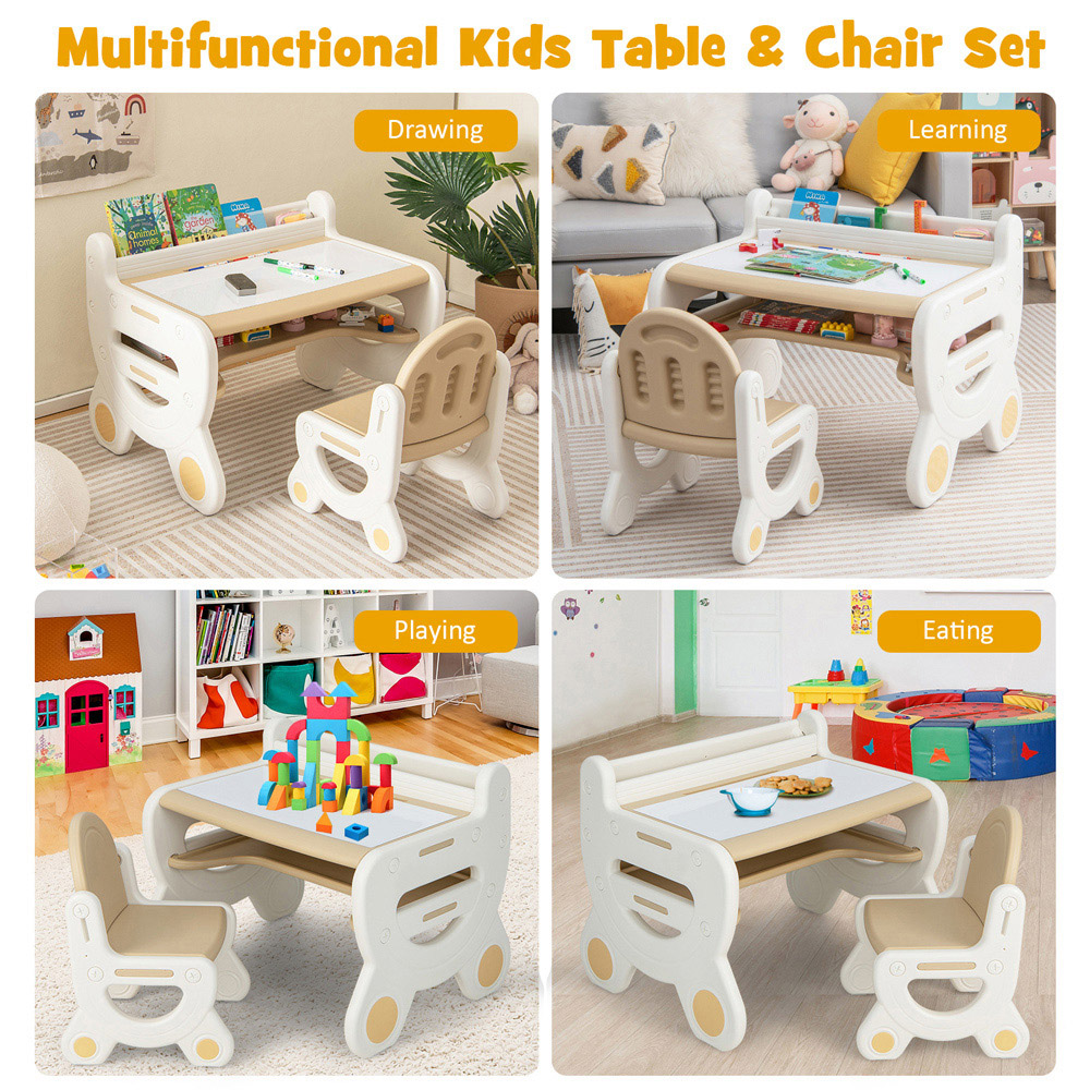 Costway Brown Kids Drawing Table and Chair Set with Watercolour Pens Image 8