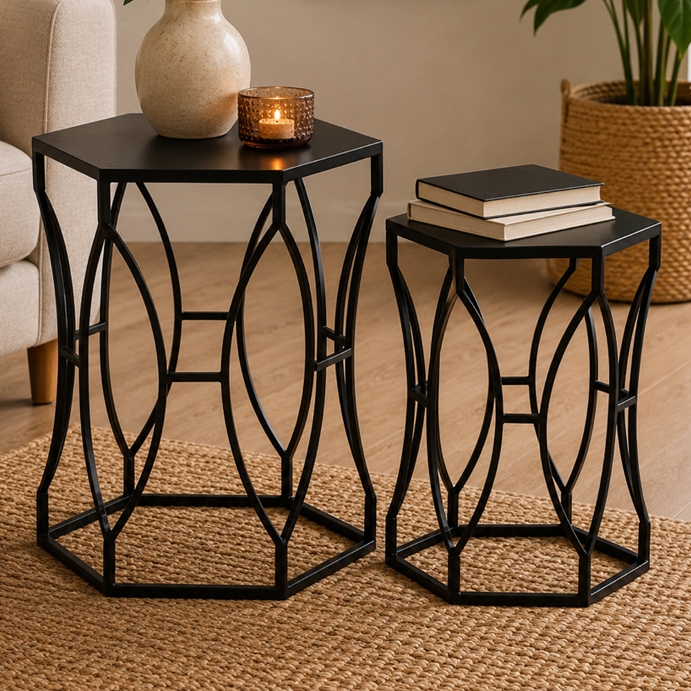 Premier Housewares Avantis Concave Black Table Set of 2 Image 1