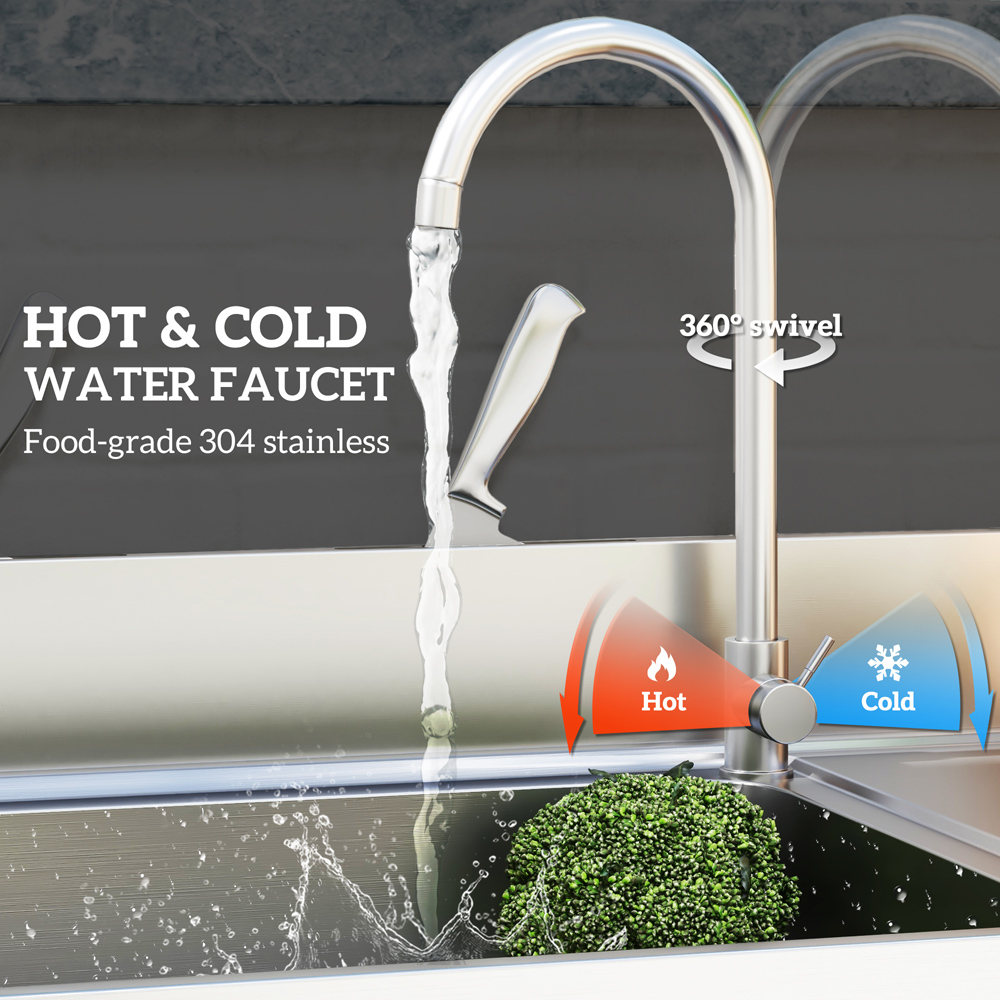 HOMCOM Outdoor Kitchen Sink Unit with Cold and Hot Water Pipe Image 6