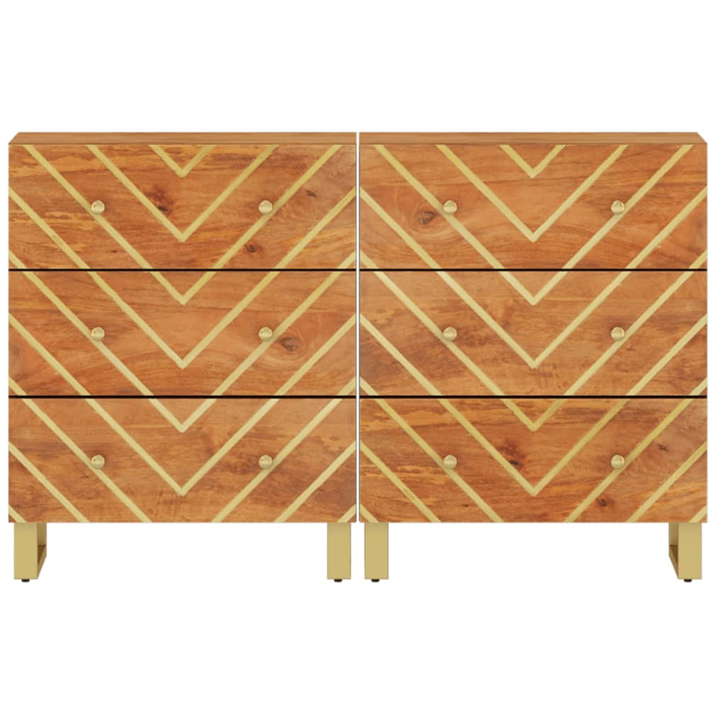 vidaXL 3 Drawer Brown and Black Solid Mango Wood Side Cabinet Set of 2 Image 4