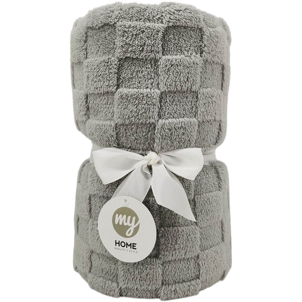 Checkerboard Sherpa Throw - Grey Image