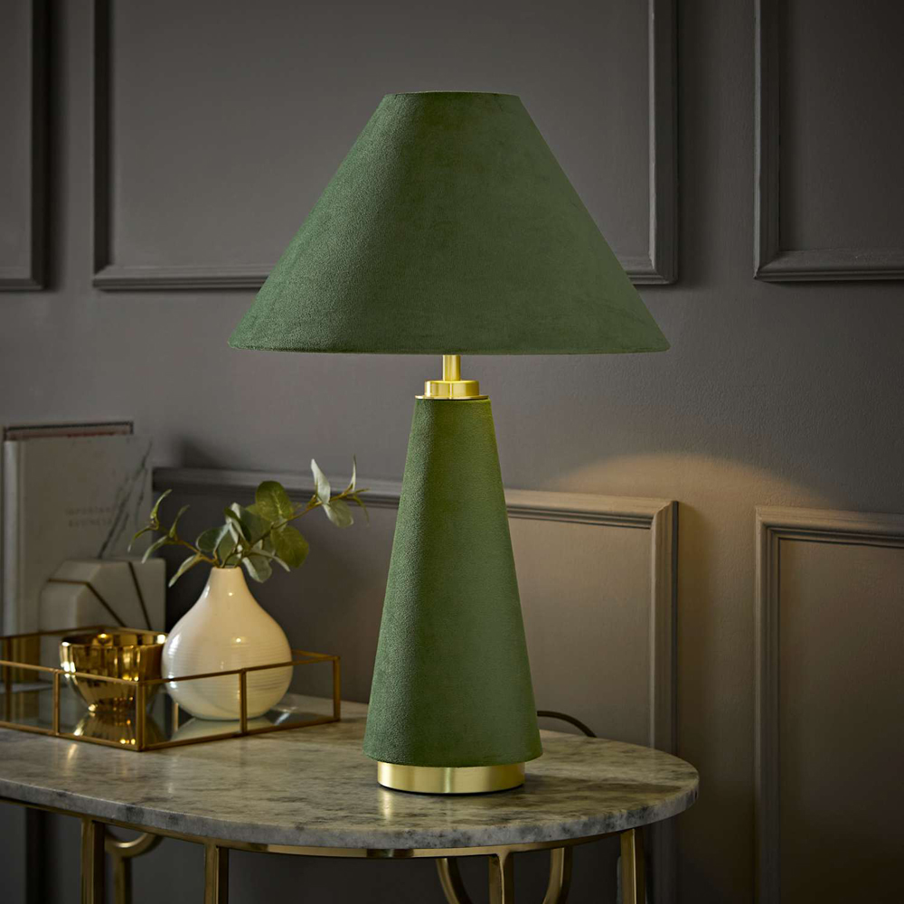 ValueLights Martha Green Velvet Conical LED Table Lamp with Bulb Image 6