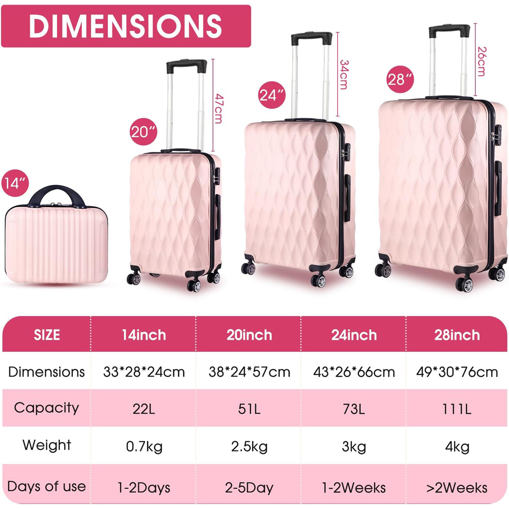 Willowmare 4-Piece Pink Travel Luggage Set Image 7