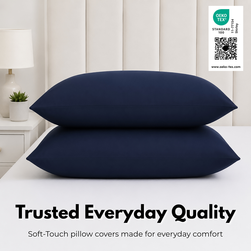 MHG Living Navy Microfibre Envelope Closure Pillowcase 50 x 75cm 2 Pack Image 7