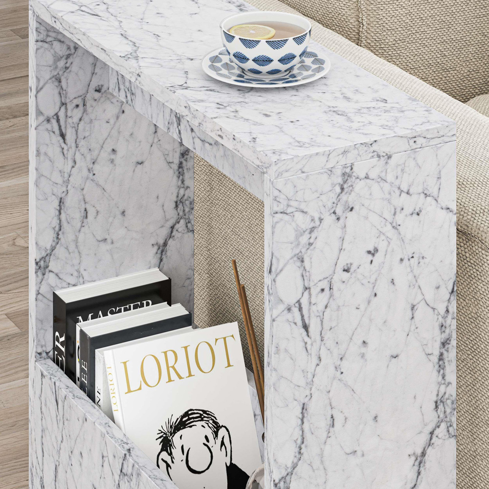 Decortie Simpi Single Shelf White Marble Effect Modern Side End Table Image 4