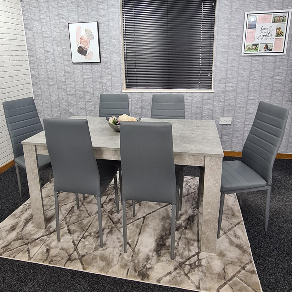 Kosy Koala 6 Seater Faux Leather Dining Set Stone Grey Effect and Grey Image 1