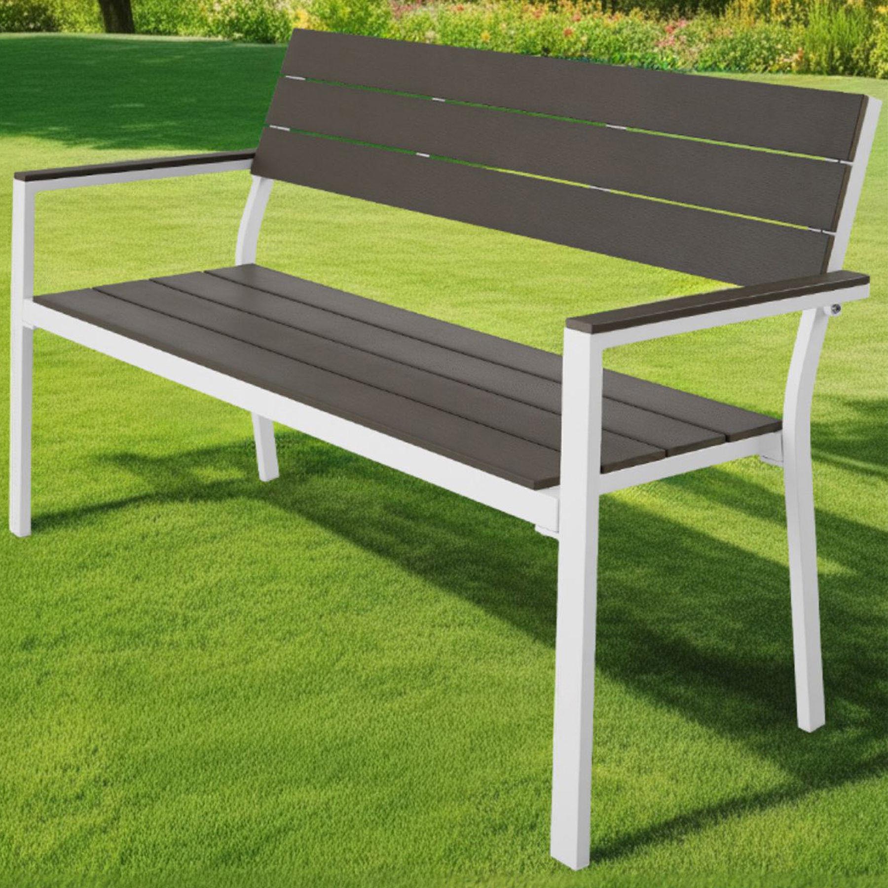 tectake 2 Seater Grey and White Garden Bench Image 1
