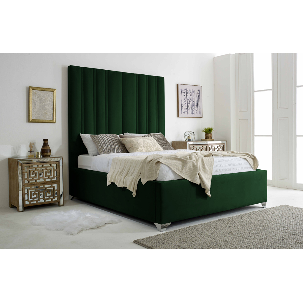 Eleganza Home Wilburn Double Green Plush Velvet Bed Frame with Headboard Image 6
