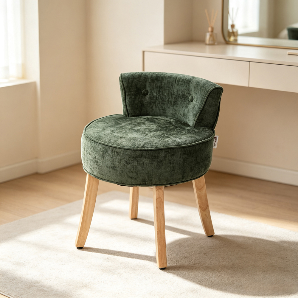 Living and Home Green Chenille Button Tufted Vanity Stool Image 8