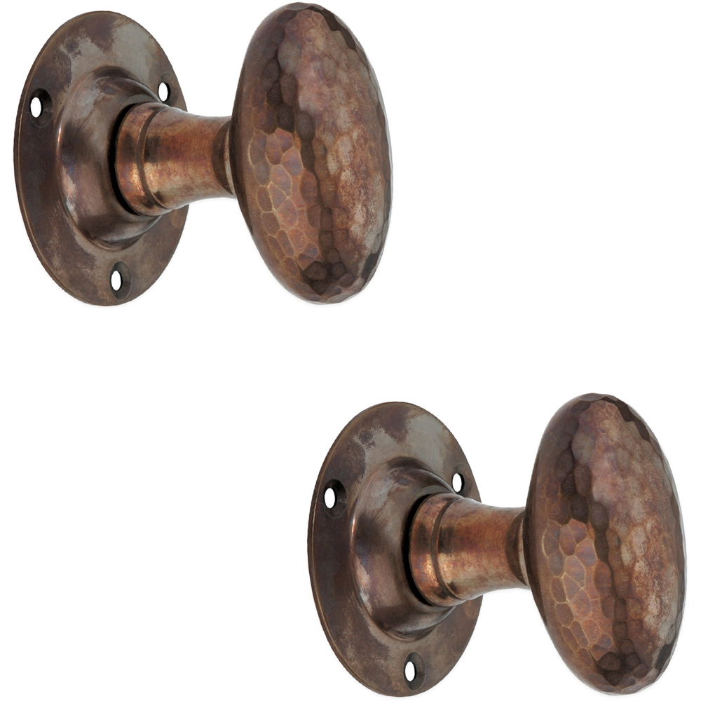 Spira Brass Antique Hammered Oval Mortice Door Knob 2 Pack Image 1