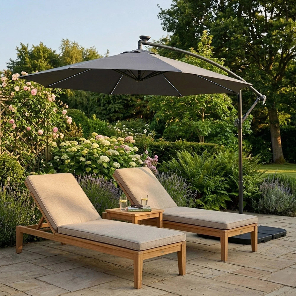 MonsterShop Grey LED Cantilever Parasol with Square Base 3m Image 2
