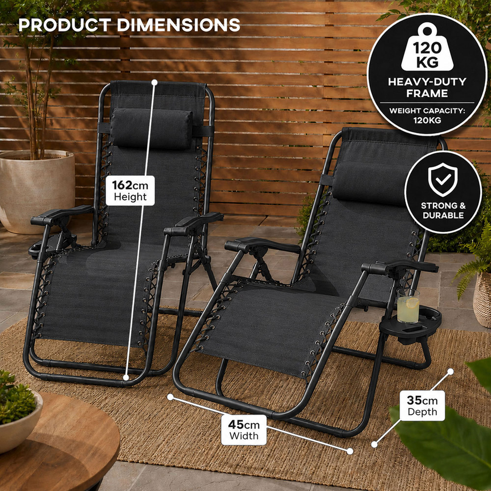 Neo Set of 2 Black Zero Gravity Loungers Image 9