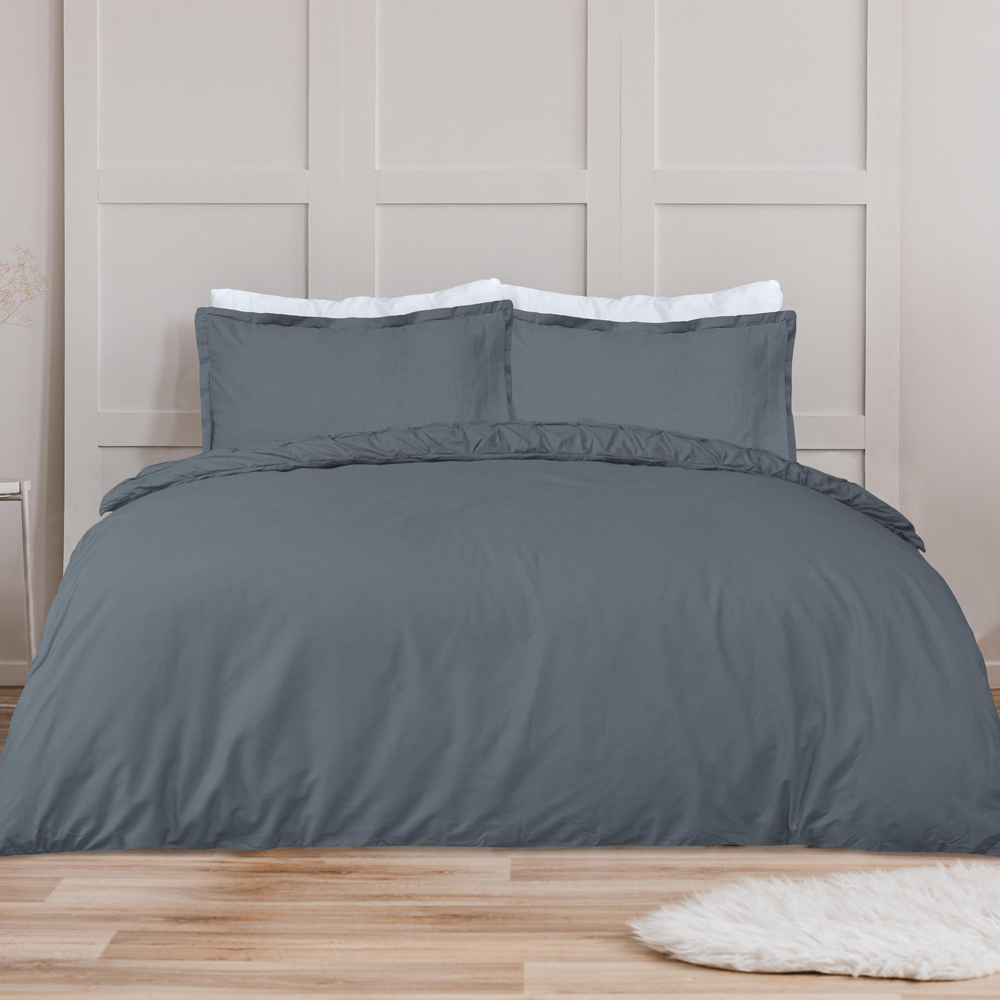 Smart Living Double Charcoal Rouched Pleat Duvet Cover Set Image 3
