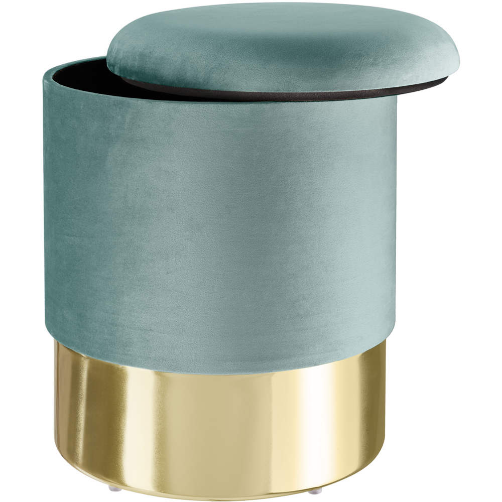 tectake Sarina Turquoise Velvet Look Padded Round Stool with Storage Image 3