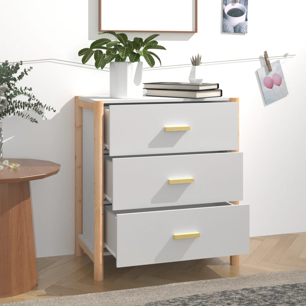 vidaXL 3 Drawer White Sideboard Image 3