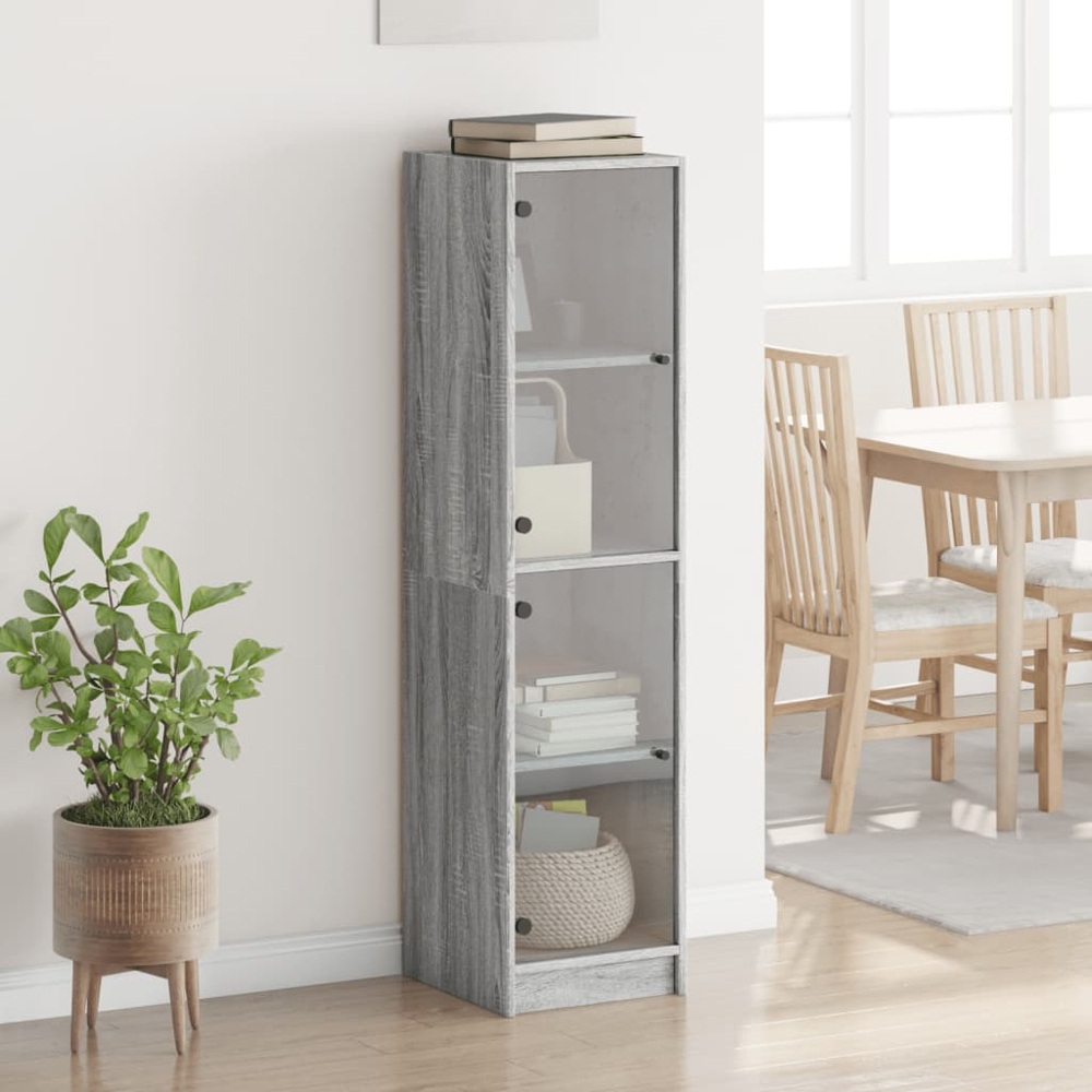 vidaXL 2 Glass Door Grey Sonoma Highboard Image 3
