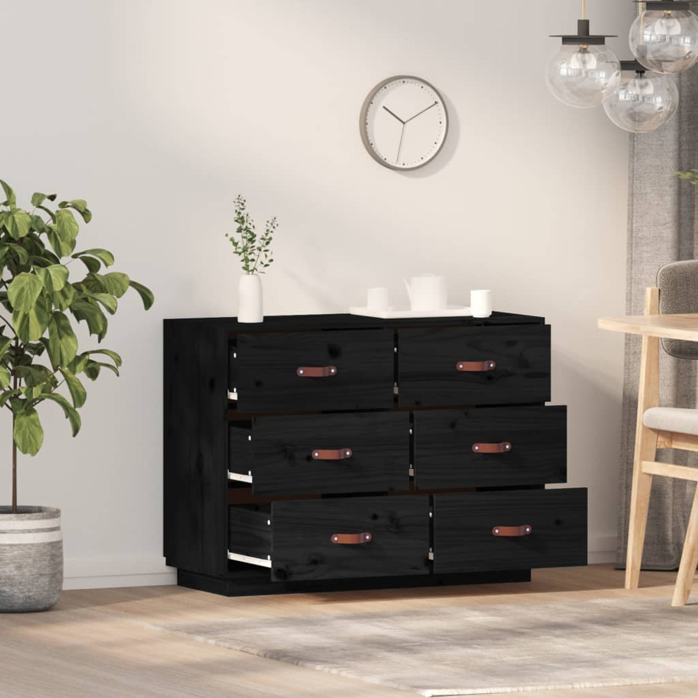 vidaXL 6 Drawer Black Solid Pine Wood Sideboard Image 7