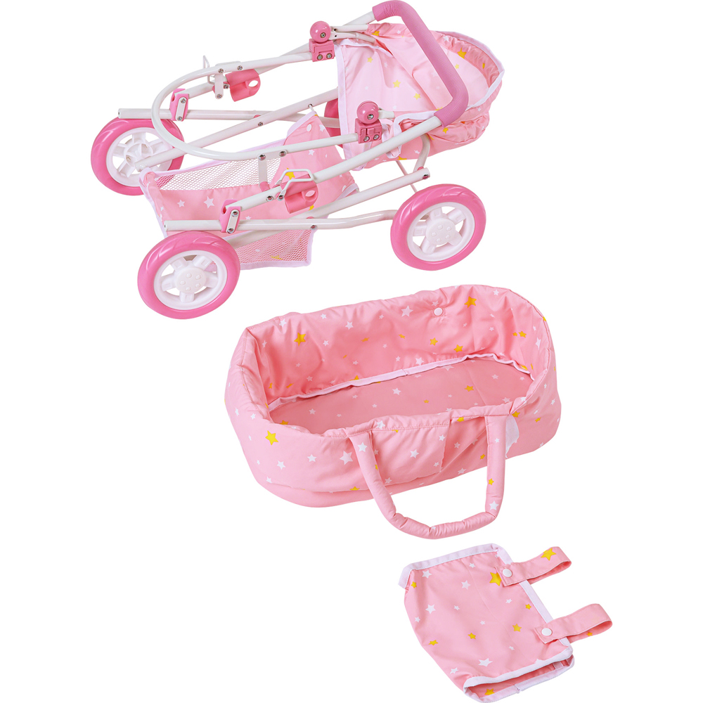 Teamson Kids Olivia's Little World Pink and White Twinkle Stars Princess Baby Doll Stroller Image 3
