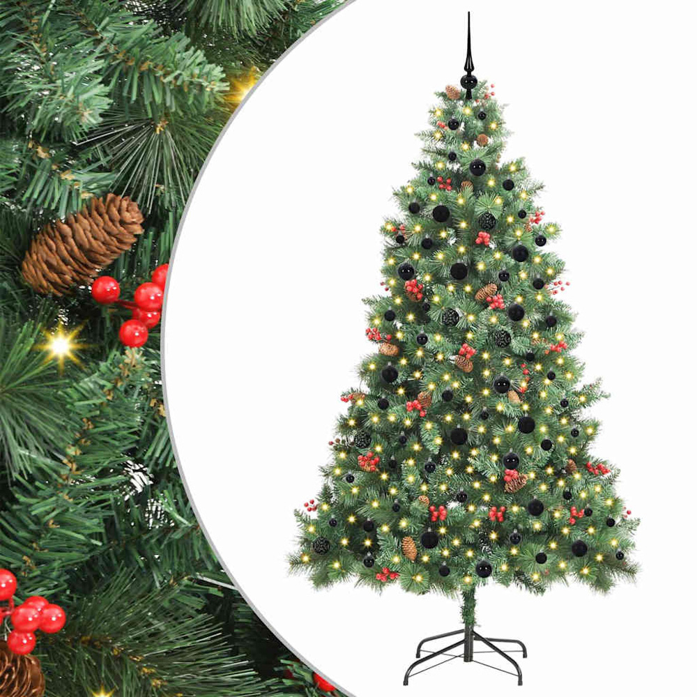 vidaXL 300 LED Pre-Lit Black Baubles Green Artificial Christmas Tree 8ft Image 2